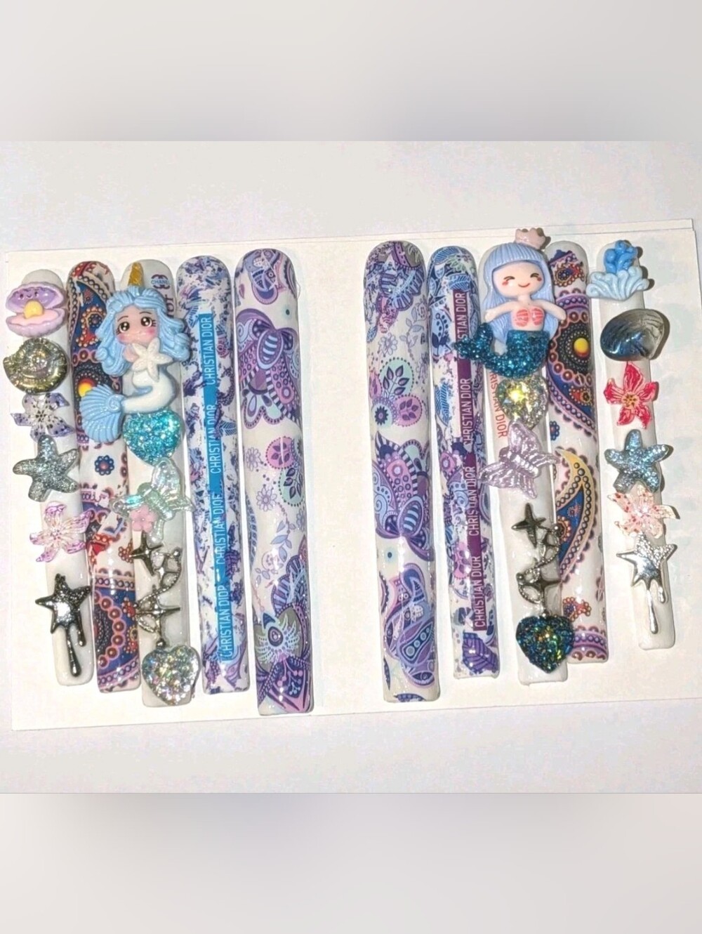 Elegant Handmade Mermaid Sea Themed 10 pc 6xl acrylic press on nails sz Large